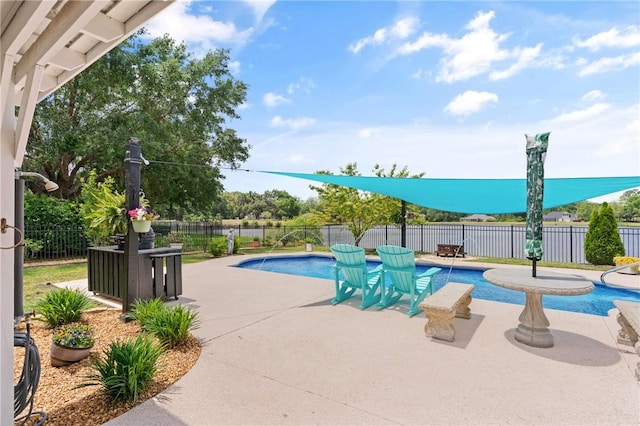 view of pool featuring a fenced backyard, a patio area, and a fenced in pool