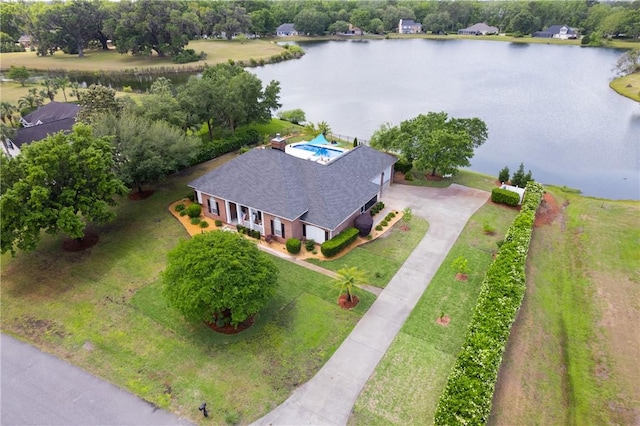 bird's eye view featuring a water view