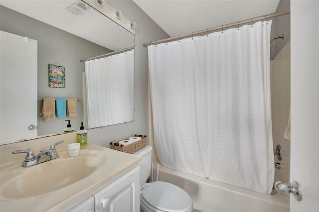 132 S Island Square Dr, Saint Simons Island, GA 31522 - full bathroom featuring vanity, shower / bath combination with curtain, and a textured ceiling