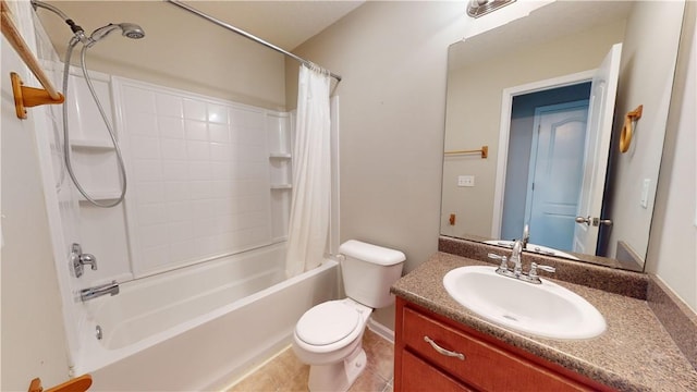 full bathroom featuring tile patterned flooring, vanity, shower / tub combo, and toilet