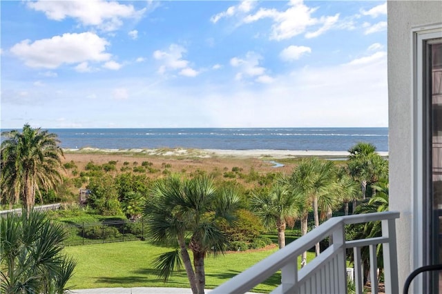 view of water feature with a view of the beach