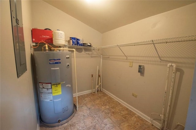 interior space with electric water heater and hookup for an electric dryer