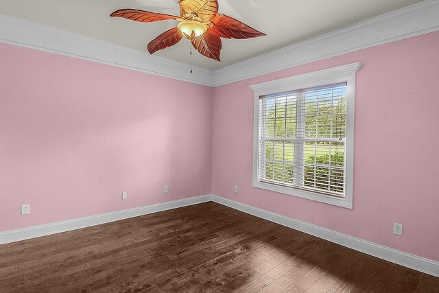 7272 Shellman Bluff Rd NE Unit 17, Townsend, GA 31331 - spare room featuring dark wood-type flooring, crown molding, and ceiling fan