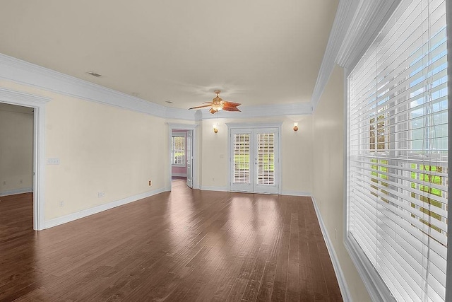 7272 Shellman Bluff Rd NE Unit 17, Townsend, GA 31331 - empty room with dark wood finished floors, ceiling fan, and ornamental molding