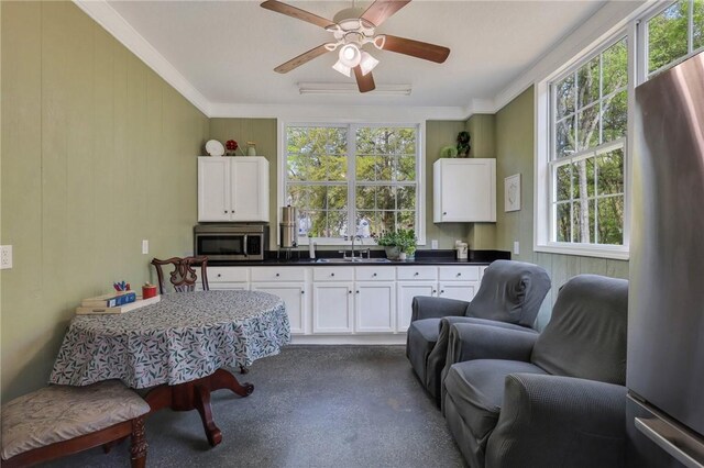 1068 Picnic Ln NE, Townsend, GA 31331 - interior space with stainless steel appliances, a ceiling fan, and a wealth of natural light