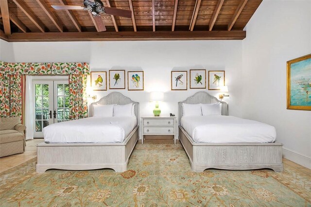 600 Beach Club Dr Unit 623/624, Sea Island, GA 31561 - bedroom with wooden ceiling, access to exterior, and french doors