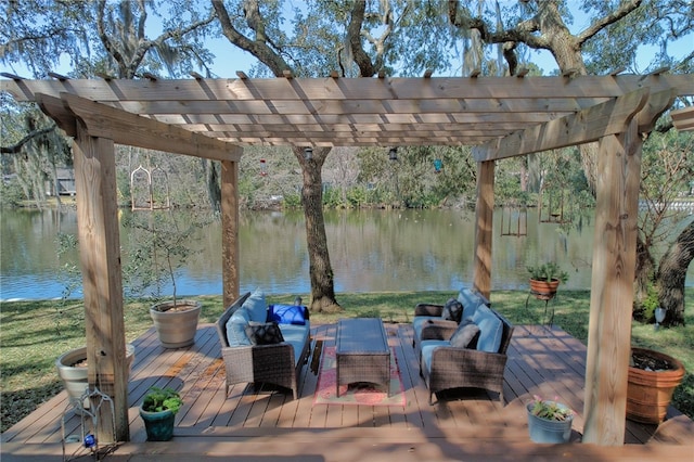 105 Driftwood Pl, Saint Simons Island, GA 31522 - view of patio / terrace with a pergola, a deck with water view, and an outdoor hangout area