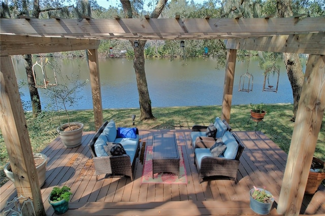 105 Driftwood Pl, Saint Simons Island, GA 31522 - wooden terrace featuring an outdoor hangout area and a water view