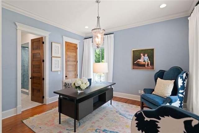 50 Frederica Oaks Ln, Saint Simons Island, GA 31522 - office area with recessed lighting, ornamental molding, wood finished floors, and baseboards