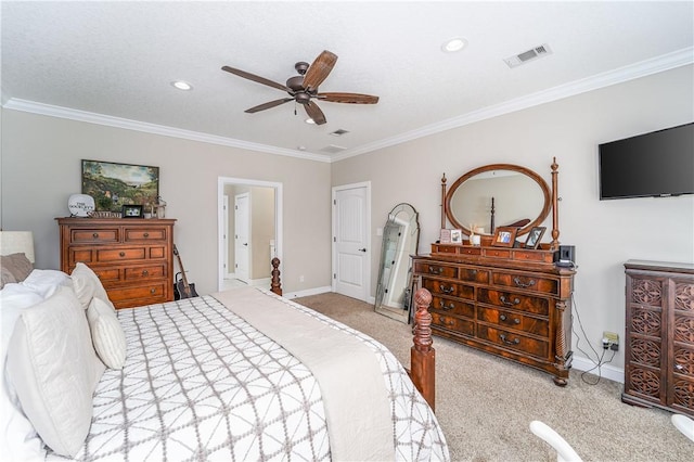 121 Farms Edge Rd S, Manor, GA 31550 - bedroom featuring crown molding, carpet floors, recessed lighting, and a ceiling fan