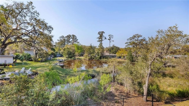 exterior space with a water view