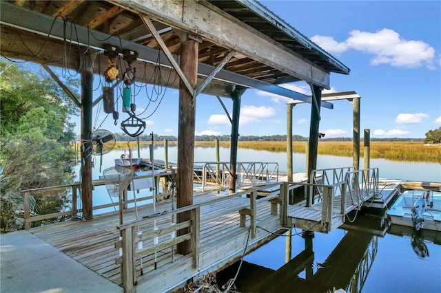 dock area with a water view