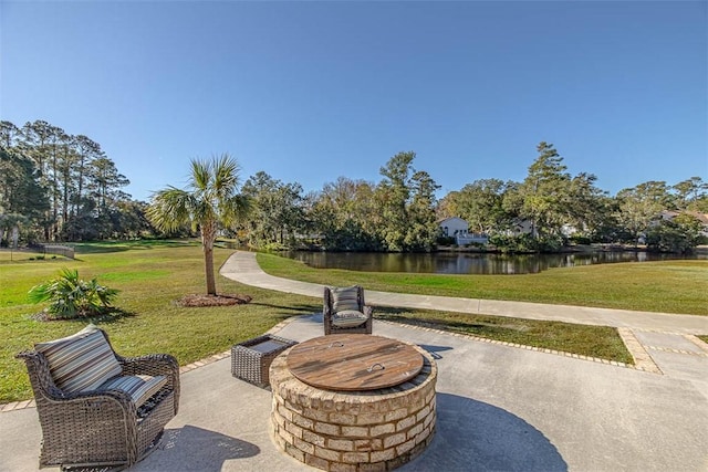 view of patio / terrace featuring a water view