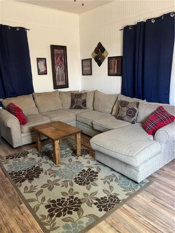 living room with hardwood / wood-style floors