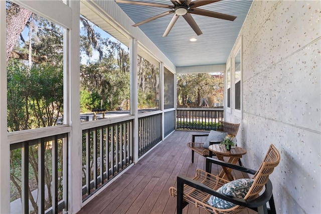 exterior space with ceiling fan and a wealth of natural light