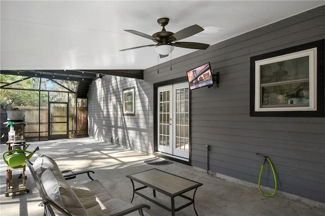 109 Mackay Cir, Brunswick, GA 31525 - view of patio with ceiling fan, glass enclosure, and french doors
