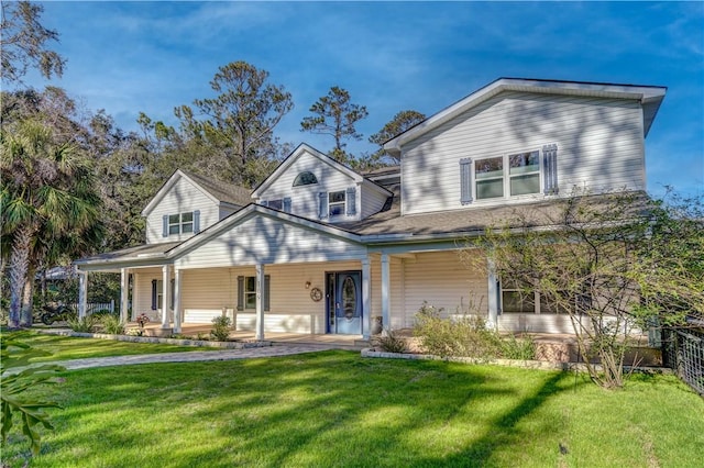 view of front of house featuring a porch and a front yard