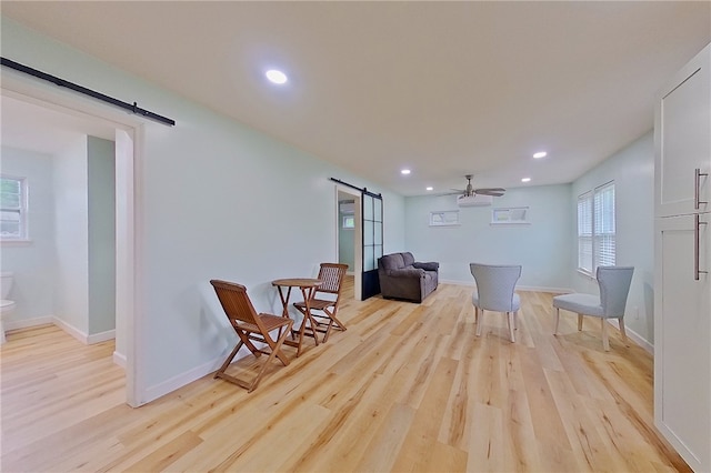 20 Marla St, Hoboken, GA 31542 - living area with a barn door, light wood-type flooring, recessed lighting, baseboards, and a ceiling fan