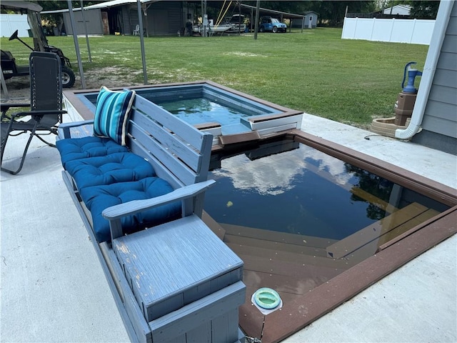view of storm shelter featuring a yard