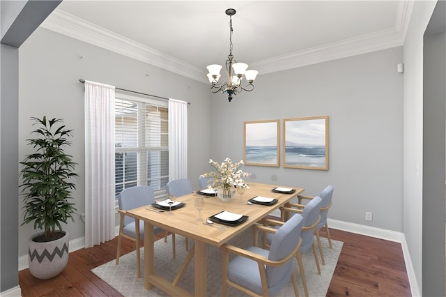 22 Millpond Cir, Brunswick, GA 31525 - dining room with baseboards, ornamental molding, wood finished floors, and a notable chandelier