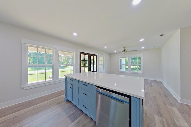 880 Miles Still Rd, Waycross, GA 31503 - kitchen with stainless steel dishwasher, baseboards, light wood-style floors, and recessed lighting