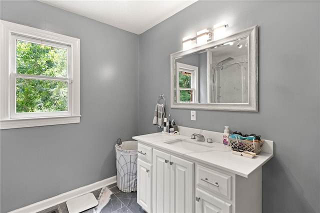 4936 US Highway 17 N, Brunswick, GA 31525 - bathroom with vanity, marble look tile flooring, and a shower
