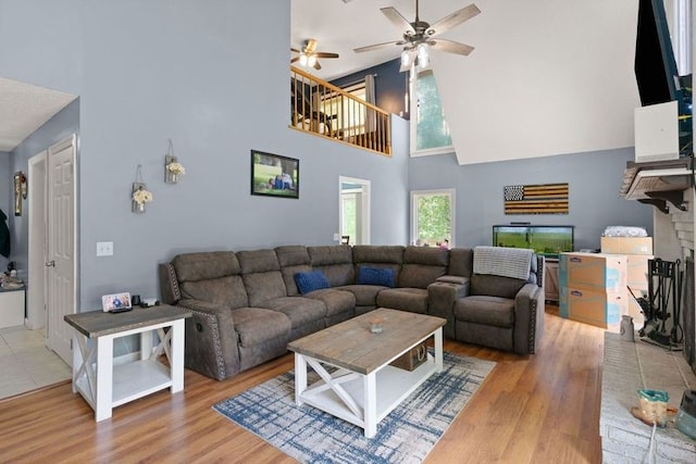 4936 US Highway 17 N, Brunswick, GA 31525 - living room featuring high vaulted ceiling, a ceiling fan, and wood finished floors