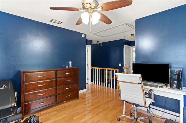 4936 US Highway 17 N, Brunswick, GA 31525 - office with attic access, a ceiling fan, and light wood-style flooring
