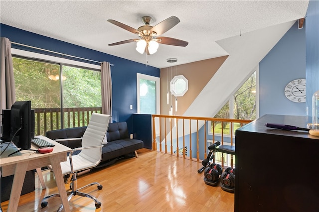 4936 US Highway 17 N, Brunswick, GA 31525 - office area featuring ceiling fan, healthy amount of natural light, wood finished floors, and a textured ceiling