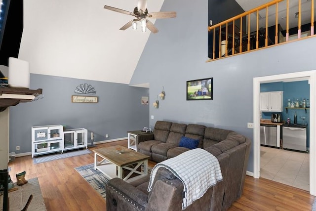 4936 US Highway 17 N, Brunswick, GA 31525 - living area featuring a towering ceiling, ceiling fan, and wood finished floors