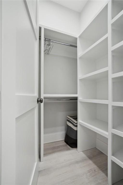 walk in closet with wood-type flooring