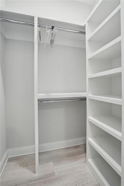 spacious closet with light hardwood / wood-style flooring