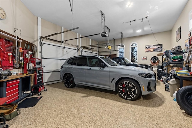 garage with a garage door opener