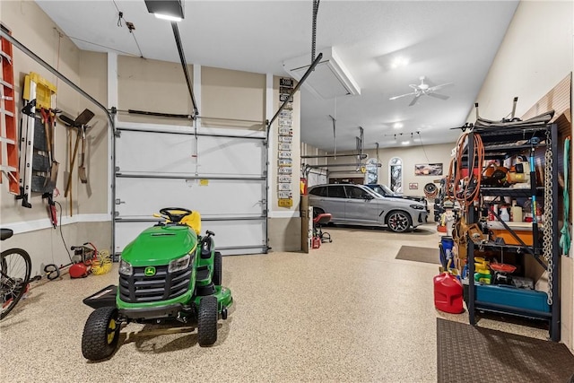 garage with ceiling fan