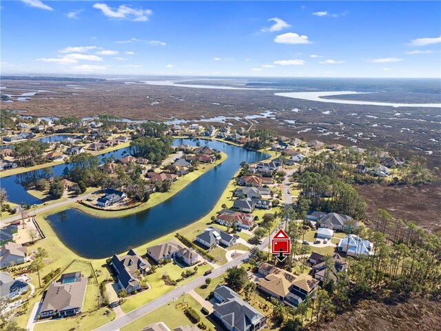 aerial view with a water view