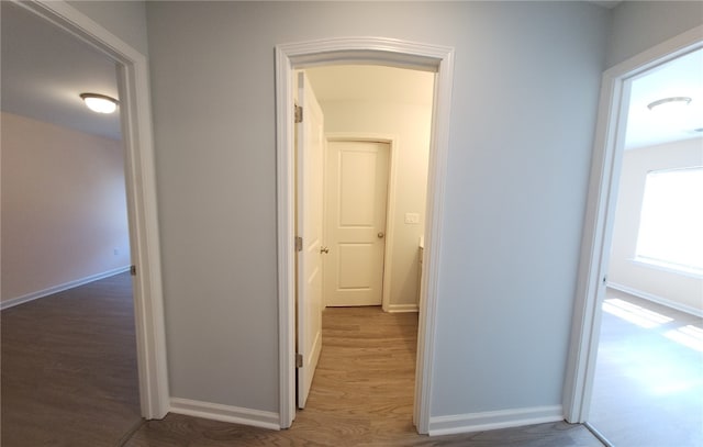 hall featuring baseboards and wood finished floors