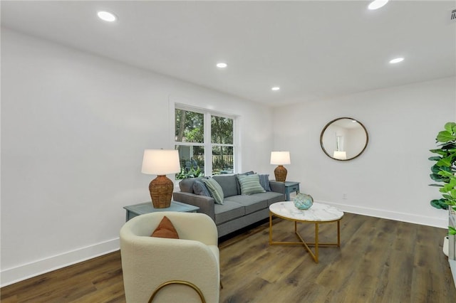 living room with dark hardwood / wood-style floors