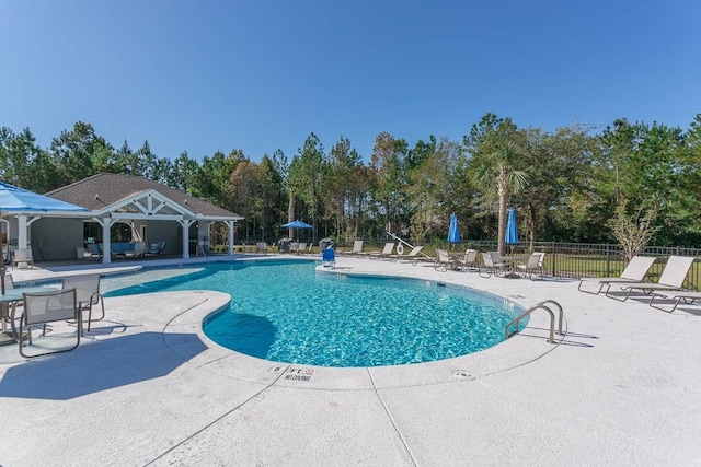 view of swimming pool with a patio