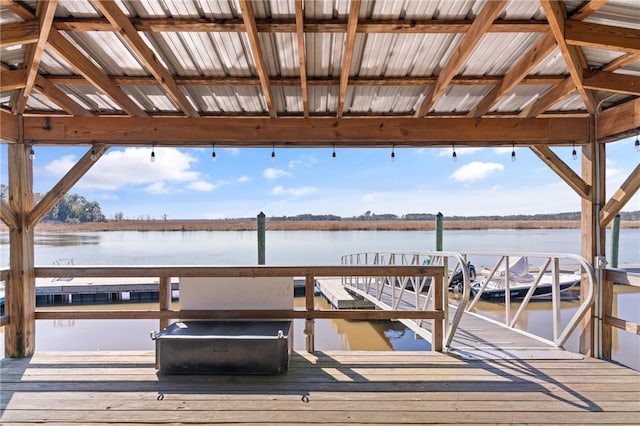 dock area featuring a water view