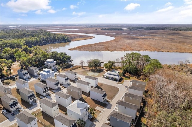 drone / aerial view featuring a water view