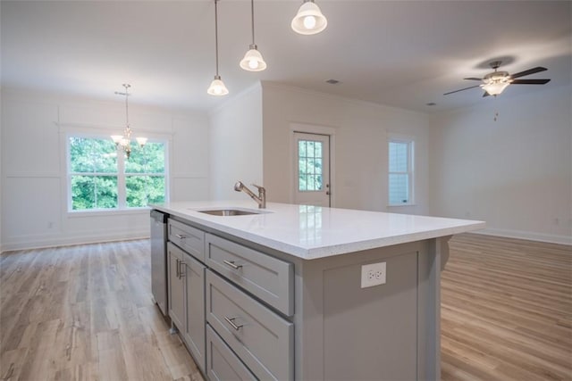 860 Kaitlyn Ave, Odum, GA 31555 - kitchen with a wealth of natural light, sink, an island with sink, and light wood-type flooring