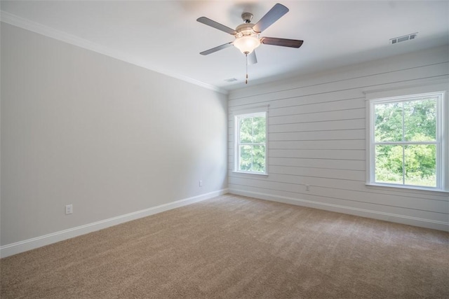 860 Kaitlyn Ave, Odum, GA 31555 - spare room featuring ceiling fan, light colored carpet, and ornamental molding