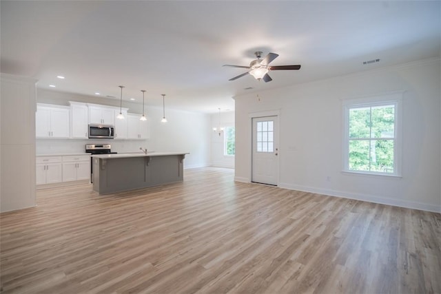 860 Kaitlyn Ave, Odum, GA 31555 - kitchen with a healthy amount of sunlight, white cabinetry, stainless steel appliances, and a kitchen island with sink