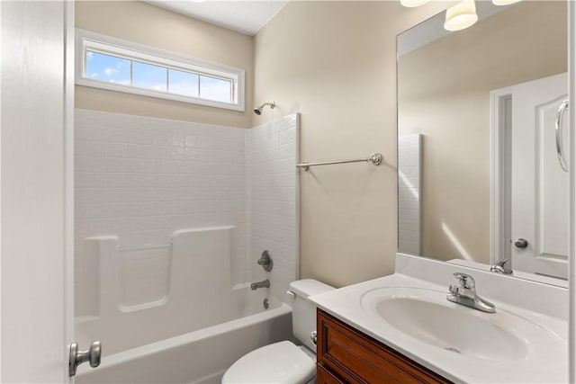 full bathroom with vanity, toilet, and shower / washtub combination