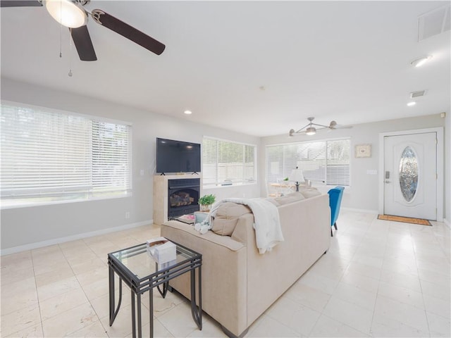 900 Mallory St, Saint Simons Island, GA 31522 - living area featuring ceiling fan, healthy amount of natural light, baseboards, and recessed lighting