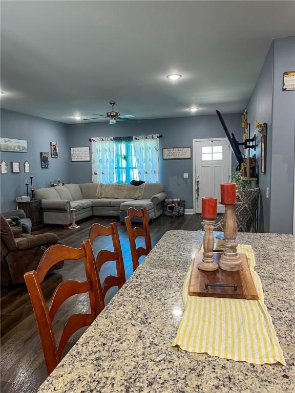 112 Eva Dr, Saint Marys, GA 31558 - dining space with wood finished floors and a ceiling fan