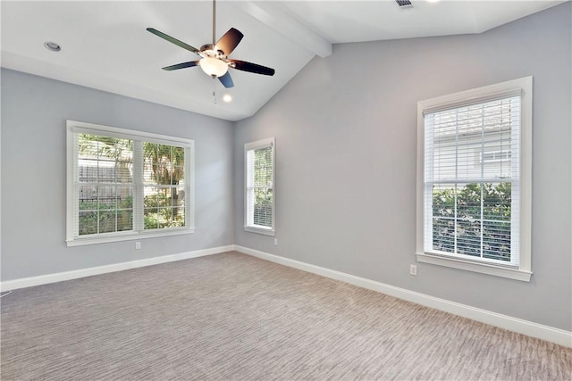 168 Township Bluff Cir, Saint Simons Island, GA 31522 - carpeted spare room featuring lofted ceiling with beams and ceiling fan