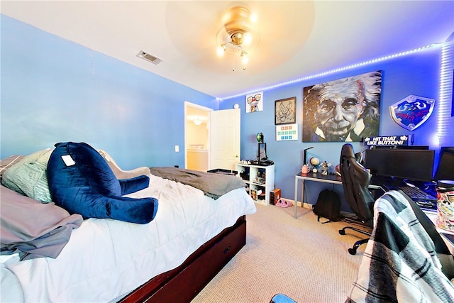 bedroom with carpet floors and ceiling fan