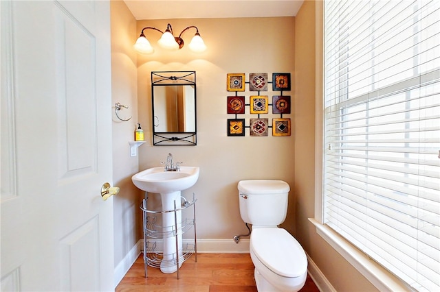 bathroom with sink, wood-type flooring, and toilet