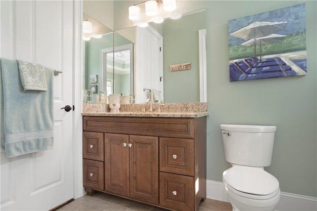 bathroom featuring toilet, tile patterned flooring, and vanity